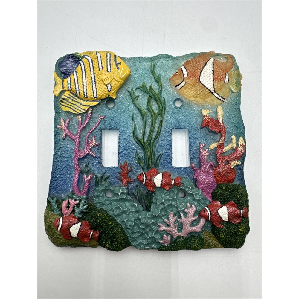 Vintage TROPICAL FISH Double Light Switch Wall Plate Cover Hand Painted Ocean 3D
